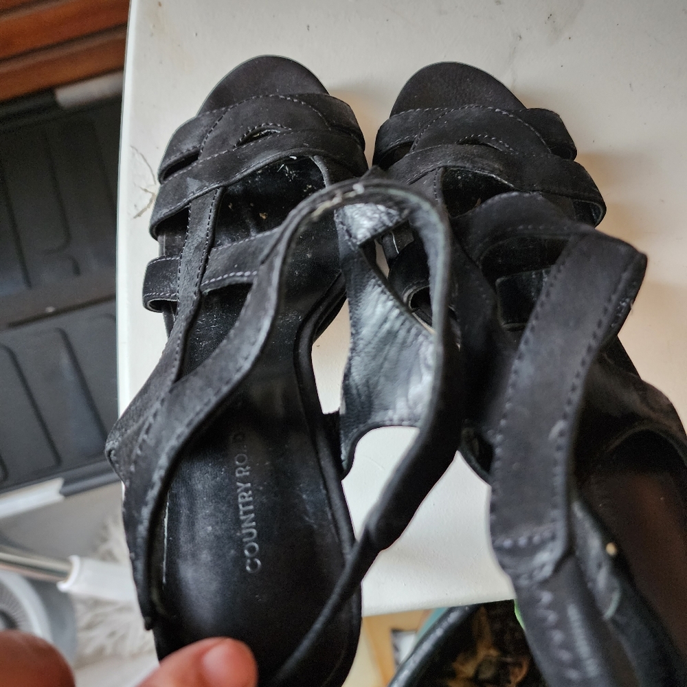COUNTRY ROAD shoes suede Black strappy heels size 7 - Picture 7 of 10